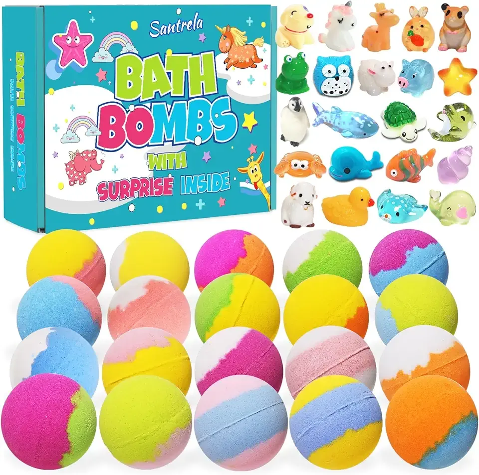 Bath Bombs for Kids with Surprise Inside, 20 Pack Kids Bath Bombs Gift Set with Toys for Girls Boys, Handmade Child-Safe Bubble Bath Fizzy Balls Kit for Birthday, Summer Fun, Christmas