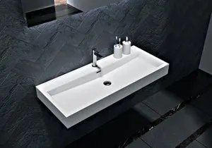BERNSTEIN - Lavabo de pared/sobre encimera de mármol fundido BS6002 - blanco - 76,5x42x10cm - con orificio pretaladrado