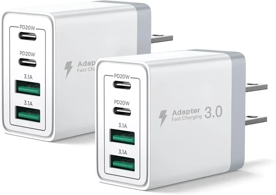 USB C Fast Charger Block, 40W 4-Port USBC Wall Charger Plug, 2Pack Type C Charger Fast Charging Blocks PD Power Adapter+QC USB Multiport Brick for iPhone 17/16/15/14/13/12 11/Pro Max, iPad, Samsung