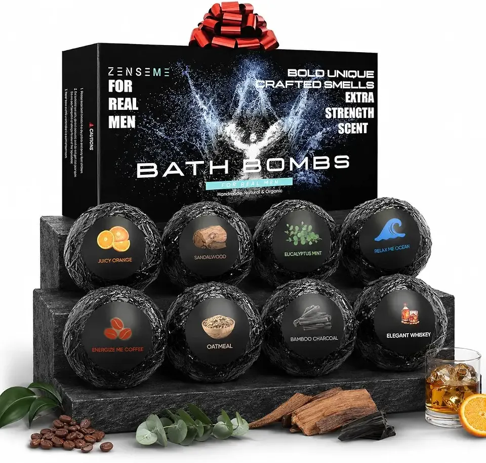 Bath Bombs for Men - Gift Set of 8 Scented Organic Handmade