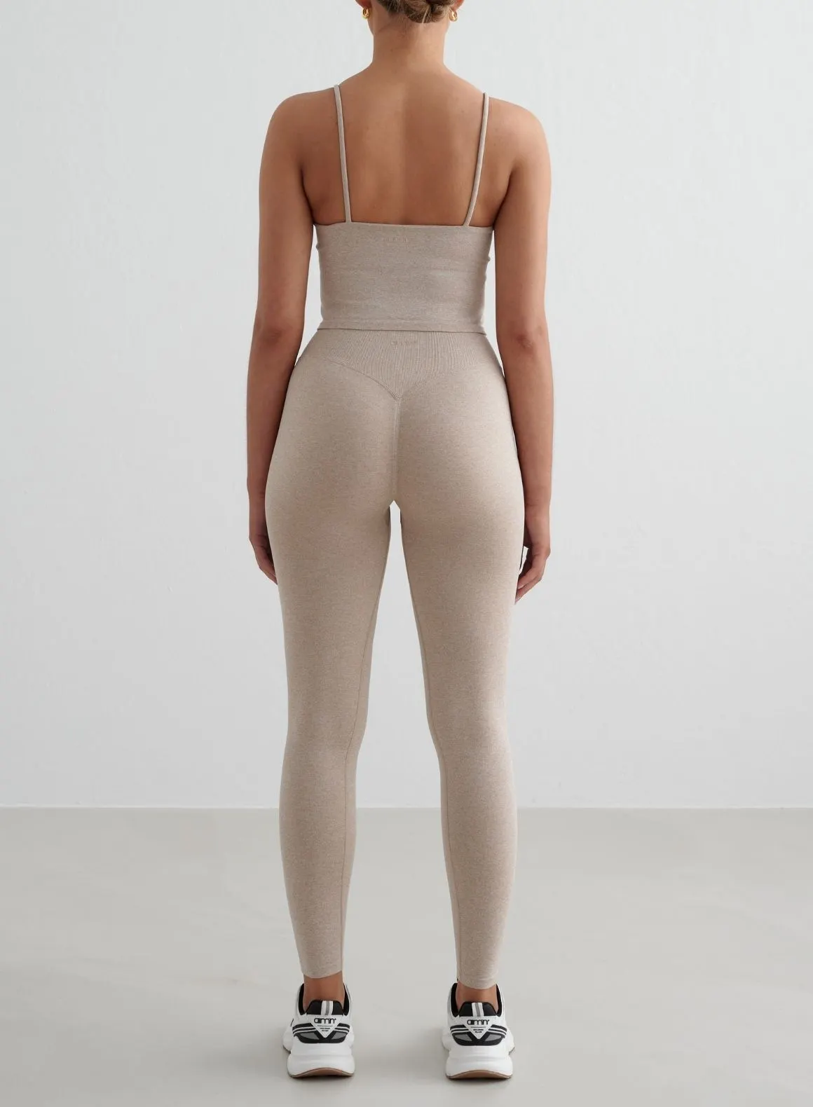 Beige Melange Shape Seamless Strap Singlet