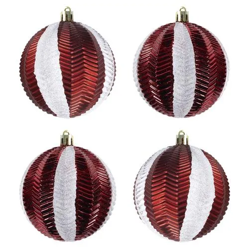Enchanted Forest® 80mm Dark Red Striped Textured Shatterproof Ornaments - 4 Pack