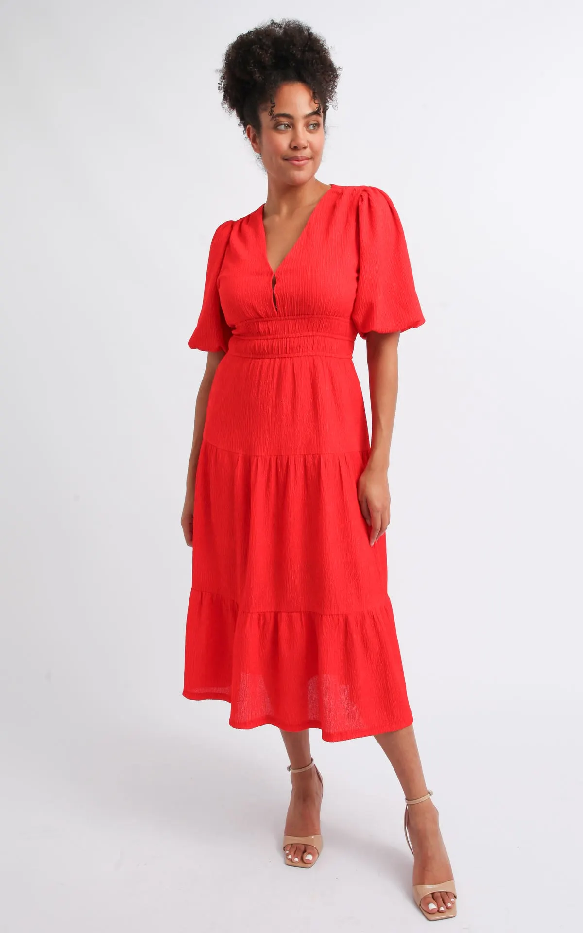 Crinkle Knit Puff Sleeve Dress