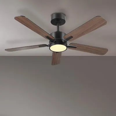 Northbrook 42-in Matte Black with Matte Blades LED Covered Outdoor Ceiling Fan With Light and Remote Control Included 5 -Blade