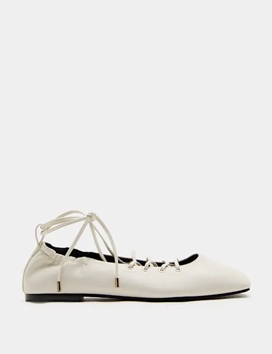 Lace Up Flat Square Toe Ballet Pumps