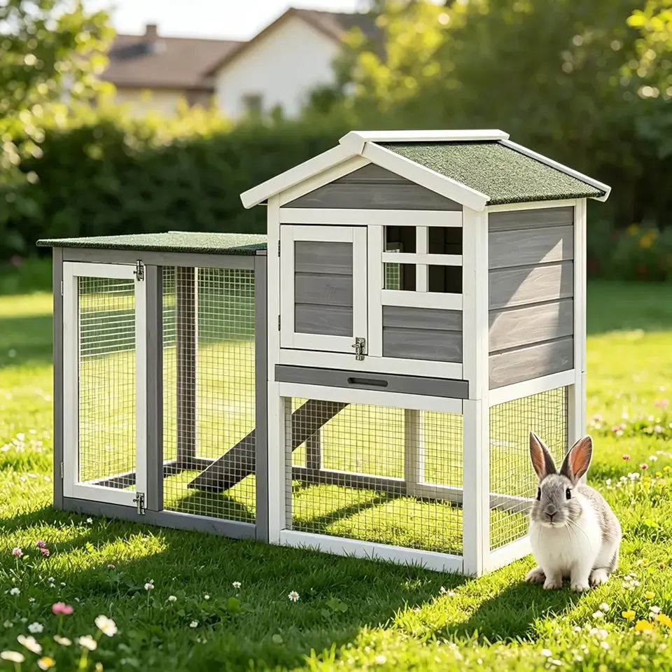 Garvee 2-Story Wooden Bunny Hutch with 1 Leak-Proof Trays Rabbit Cage 46.5"