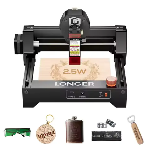 LONGER Ray5 Mini Laser Engraver, 2.5W High-Speed Laser Engraving Machine with WiFi Control and Emergency Stop, 140×130 mm Working Area, Ideal for Wood, Metal, Acrylic, Leather, and DIY Projects