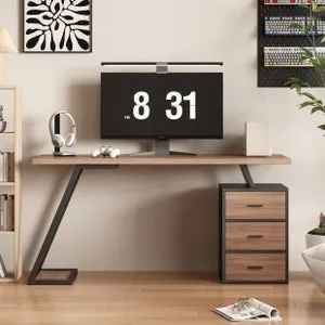 Escritorio 140*60cm - estilo industrial - con soporte para ordenador y mueble extraíble - Marrón