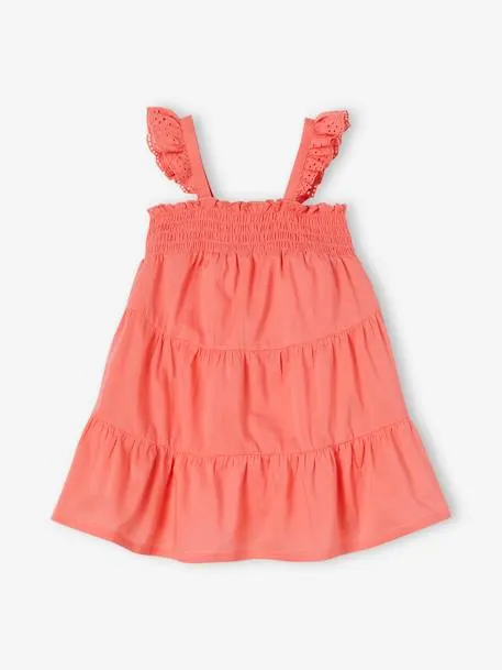 Robe à smocks bébé 3 volants - rose