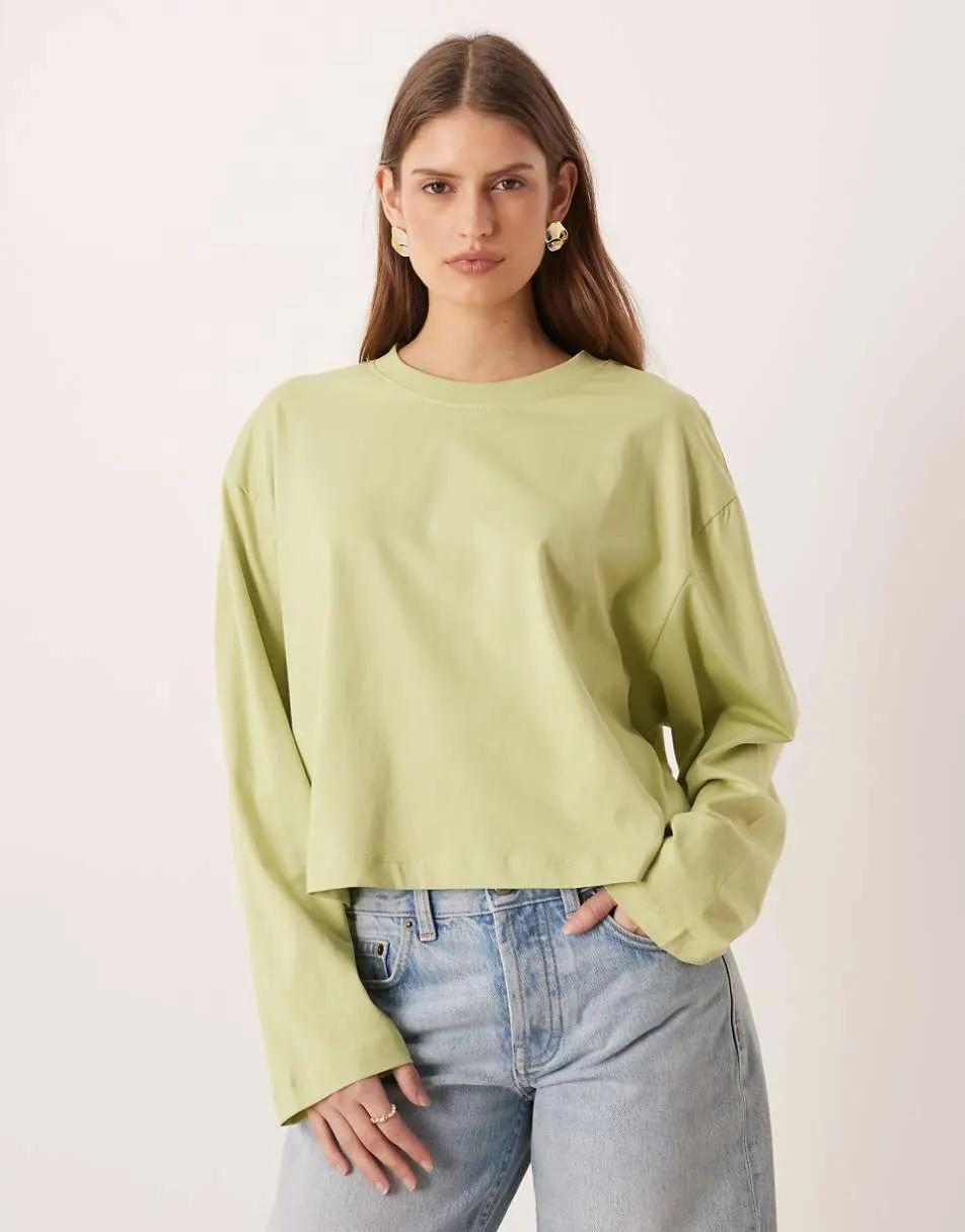 ASOS DESIGN long sleeve boxy cropped t-shirt in olive