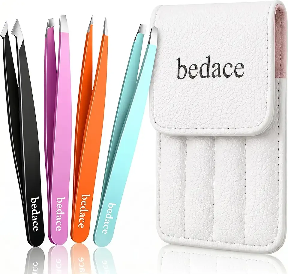 BEDACE Tweezers for Women and Men Facial Hair,Thickened 430 Stainless Steel High Precision and Comfort Slant point Flat Hook tweezer for Eyebrows Ingrown Hair
