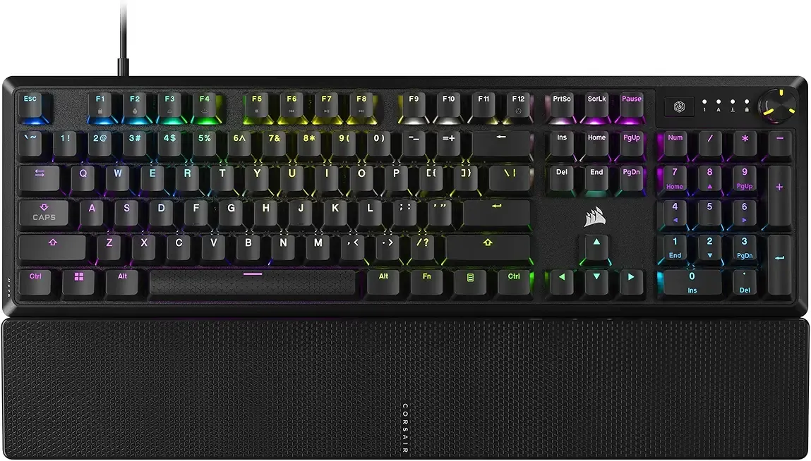 K70 CORE RGB Mechanical Wired Gaming Keyboard with Palmrest – Pre-Lubed MLX Red Linear Switches, SOCD, ABS Double-Shot Keycaps, Sound Dampening, Media Control Dial, QWERTY NA – Black