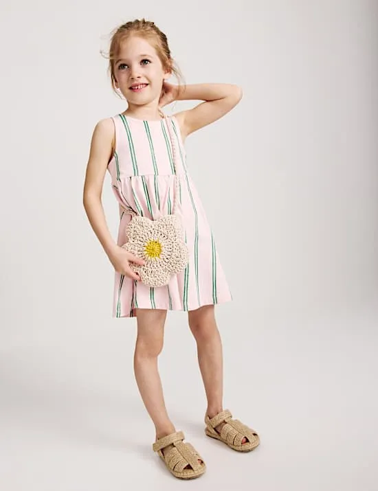 Pure Cotton Striped Sleeveless Dress (2-8 Yrs)