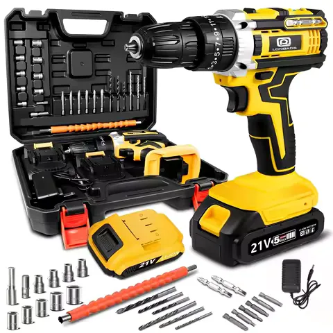 21V Cordless Drill/Driver Kit, 2 Speed, Keyless 3/8" Chase Drill with LED Light, Equipped 1 Or 2 Battery, Compact Design, 25+1Position, Kit for Home, Suitable Construction, Industry & Home Decoration, Men's Gift