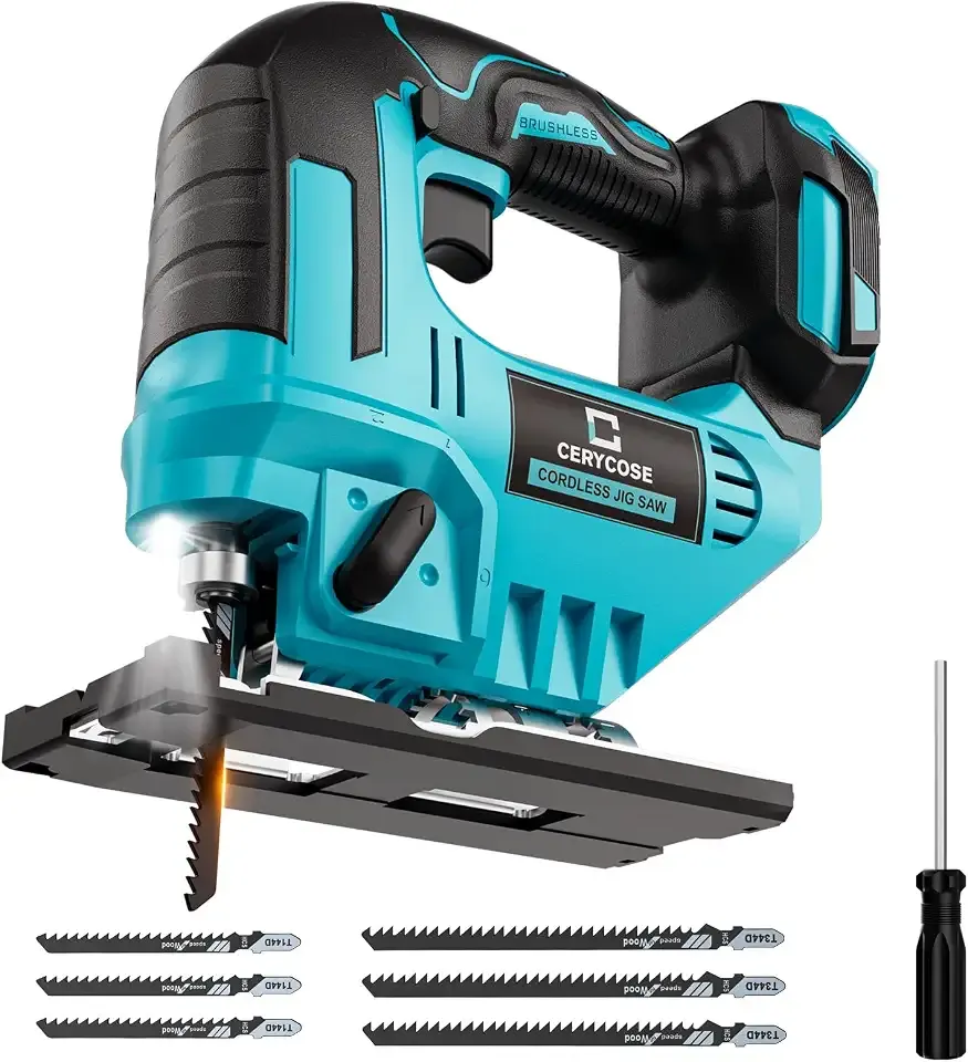 Jigsaw Compatible With Makita 18V Battery, Cordless jig saw tool With LED Light, 0°- 45° Bevel Cuts, 3 Position Orbital Setting for Straight/Curve/Bevel/Circle Cutting (Tool Only)