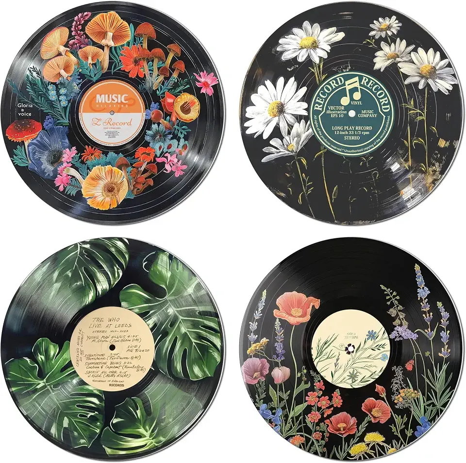 HK Studio Hippie Decor, Posters for Room Aesthetic - Botanical Wall Art, Record Decor, 4pcs 12"