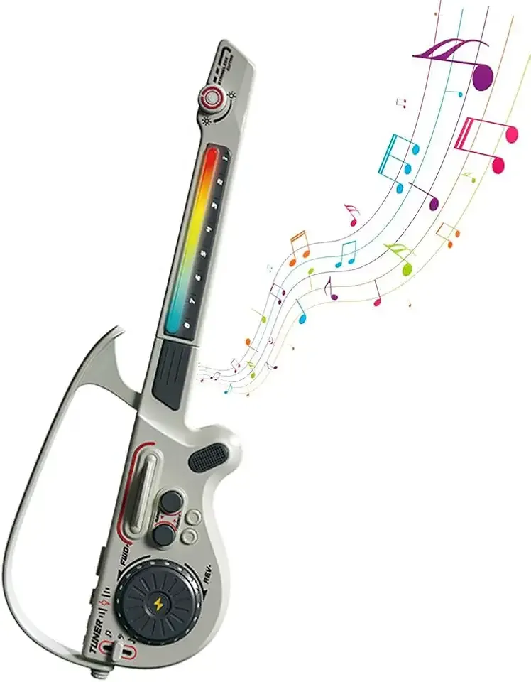 Kids Electric Musical Guitar, Stringless Smart Guitar,Kid Guitars with DJ Turntable, Bluetooth & Lights, 4 Tones/3 Styles,for Kid Toddler Musical Instrument Toys for 3 4 5 6Year Old Gifts(Gray)