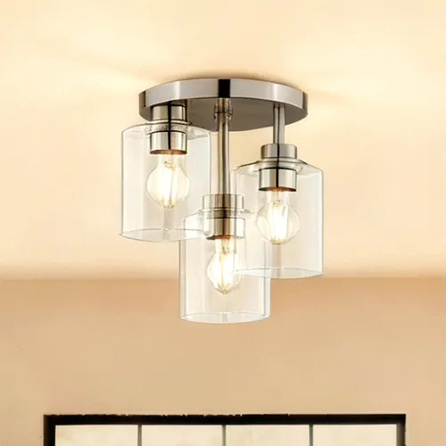 Patriot Lighting® Saveon 11-5/8"W Satin Nickel 3-Light Semi-Flush Mount Ceiling Light