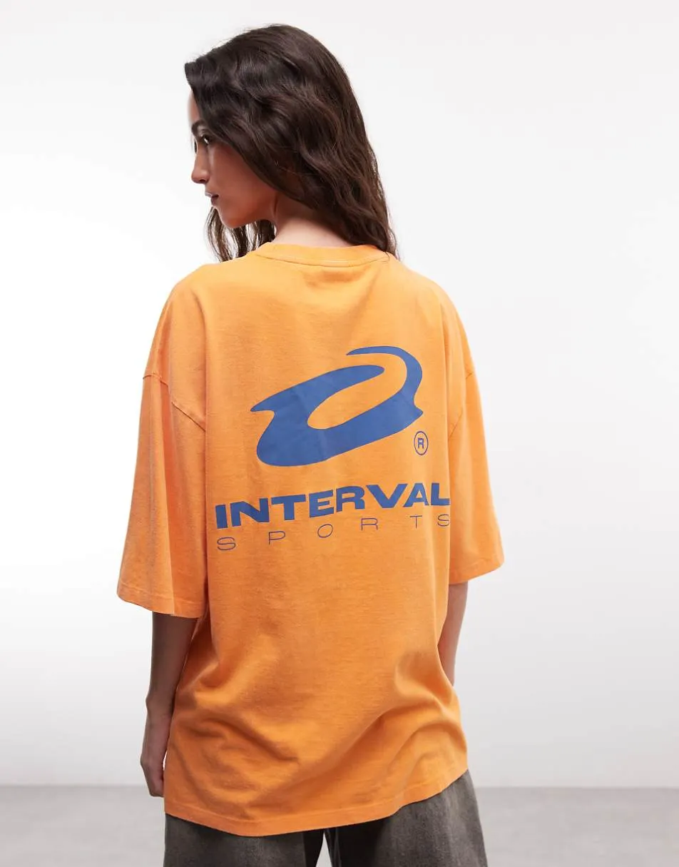 COLLUSION Unisex long sleeve Orange t-shirt with blue print