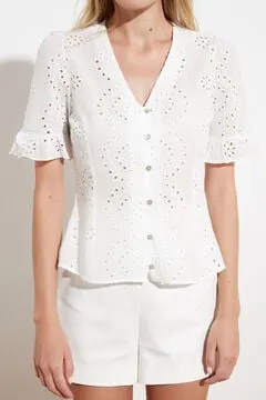Blusa manga corta volantes