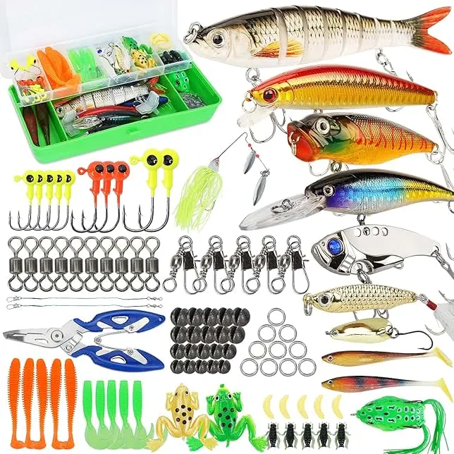 Fishing Lures Tackle Box Bass Kit, Including Animated Lure,Crankbaits,Spinnerbaits,Soft Plastic Worms, Topwater Lures,Hooks,Saltwater & Freshwater Fishing Gear for Bass,Trout, Salmon.