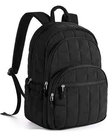 BAGSMART Travel Backpack for Women, 15.6" College Laptop Backpack, Black | Fits 15.6" Laptop, Personal Carry-on Size with Trolley Sleeve, Quilted Style for College Nurse Teacher, Water-Resistant