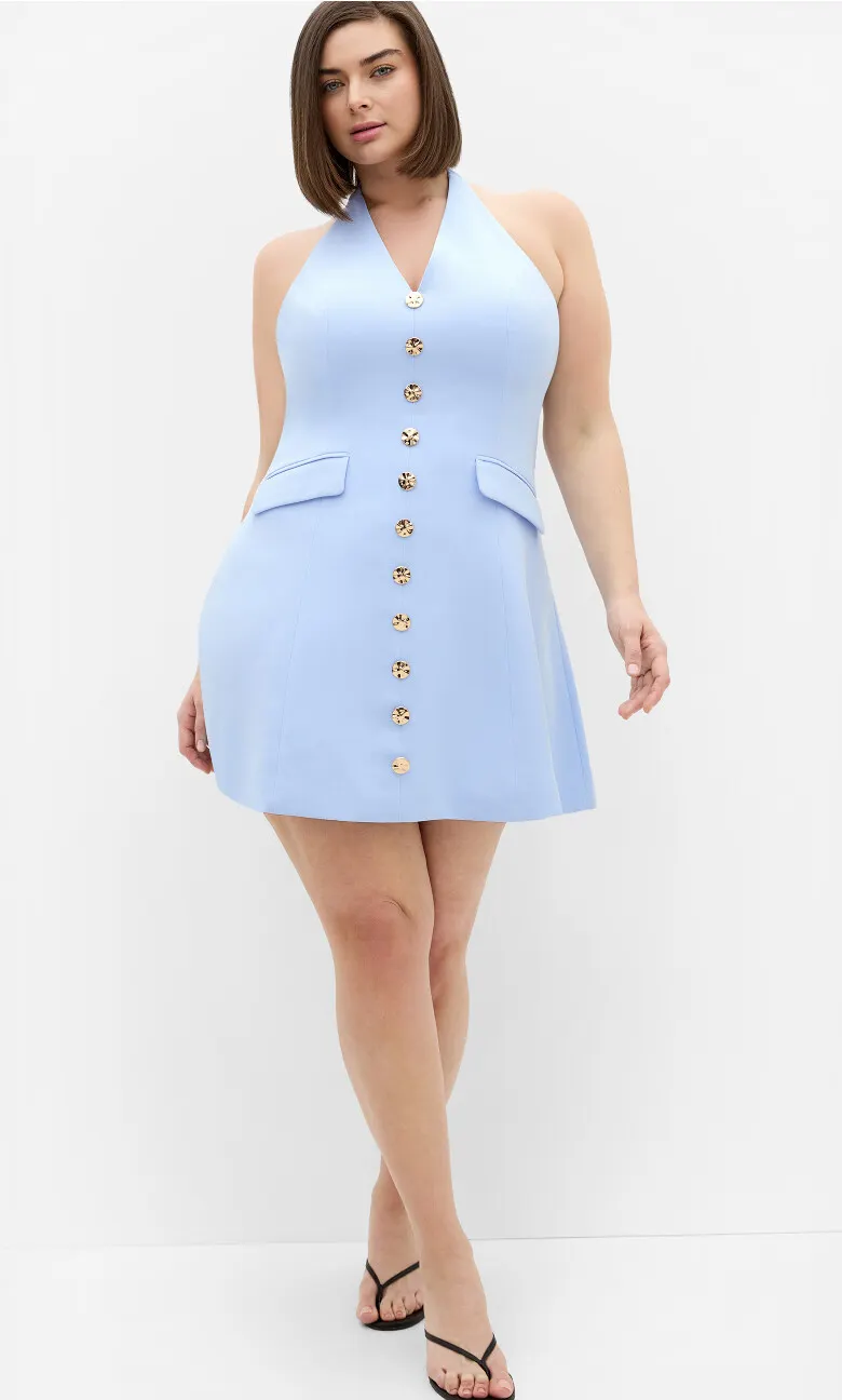 Abbie Tailored Halter Mini Dress - sky blue
