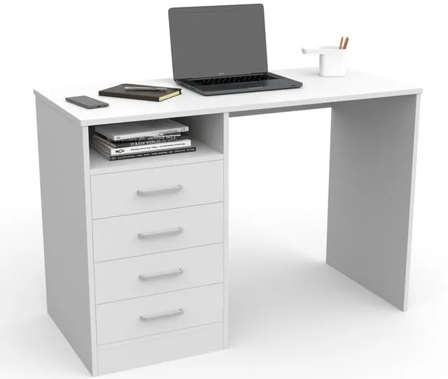 Escritorio con 4 Cajones, Mesa de Oficina, Despacho Ordenador, 110 x 76 x 50 cm Blanco Dormidán