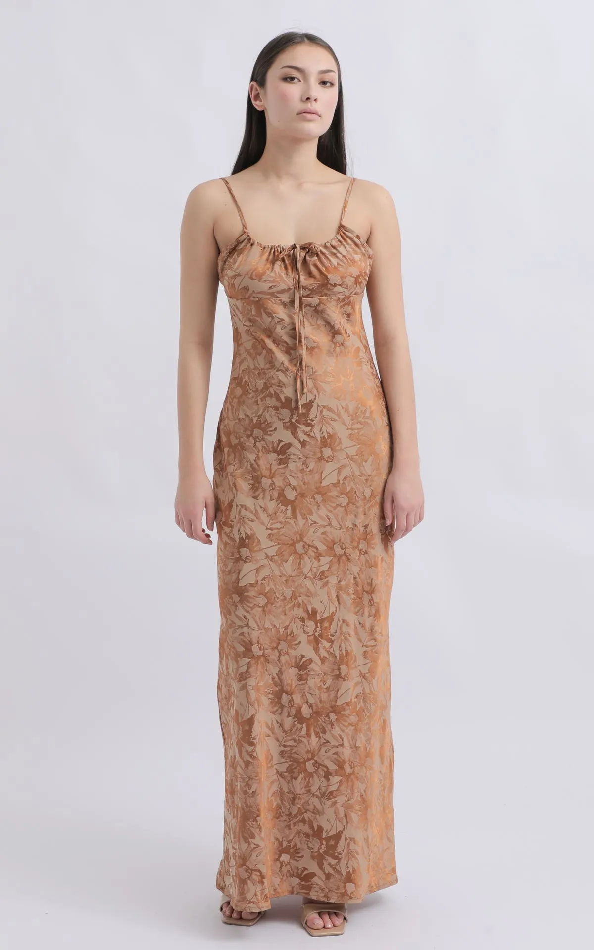 Jacquard Satin Tie Detail Gown