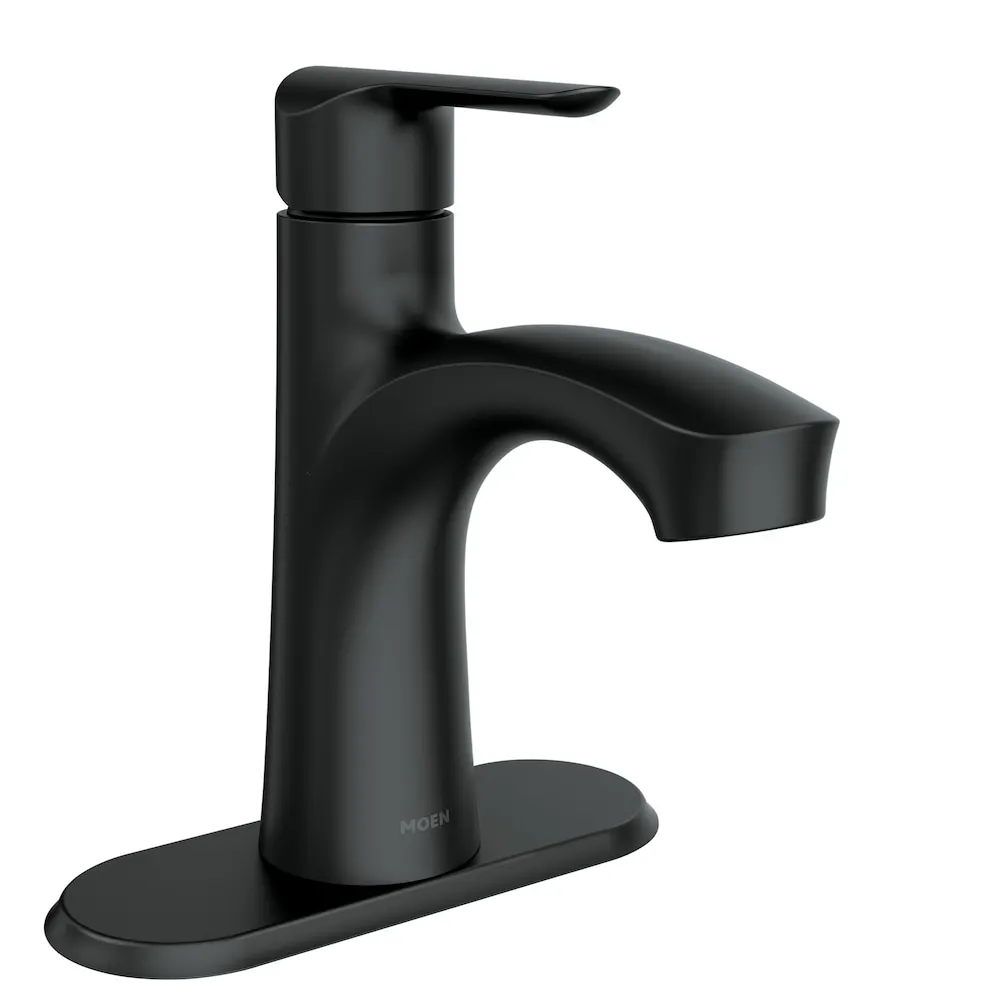 MOEN Findlay Single Handle 4-inch Centerset/Single Hole Bathroom Sink Faucet/Tap with Deckplate in Matte Black (Valve Included)
