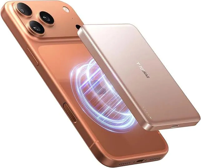 TORRAS MiniMag Power Bank,Ultra-Slim 10,000mAh Magnetic Wireless Portable Charger, 22.5W Fast Charging iPhone Air MagSafe Battery Pack Designed for iPhone 17 Pro Max/17 Pro/Air/16/15/14/13/12, Gold