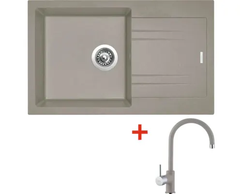 Granitový dřez s baterií LINEA 780 480 x 780 mm truffle G4454 + baterie Vitalia GR
