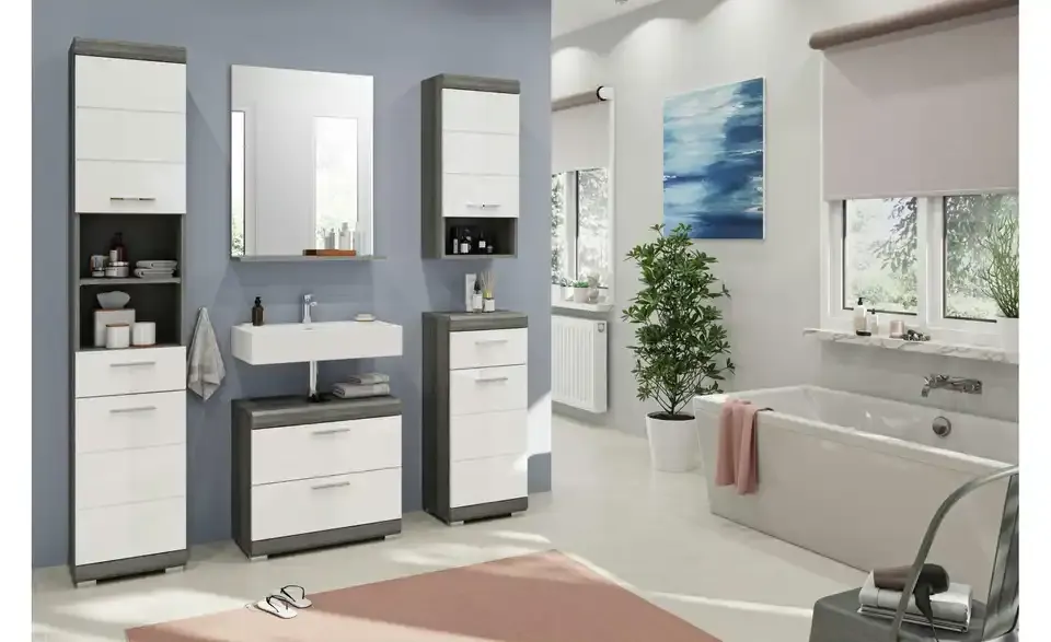 Waschbeckenunterschrank SCHLOONSEE, Breite 60cm, 2 Schubkästen, mit Siphonausschnitt, MDF-Front, in verschiedenen Farben erhältlich, Badmöbel, Badschrank, Kommode, Bad Schloonsee