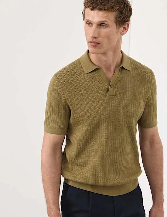 Poloshirt aus reiner merzerisierter Baumwolle in Strickoptik