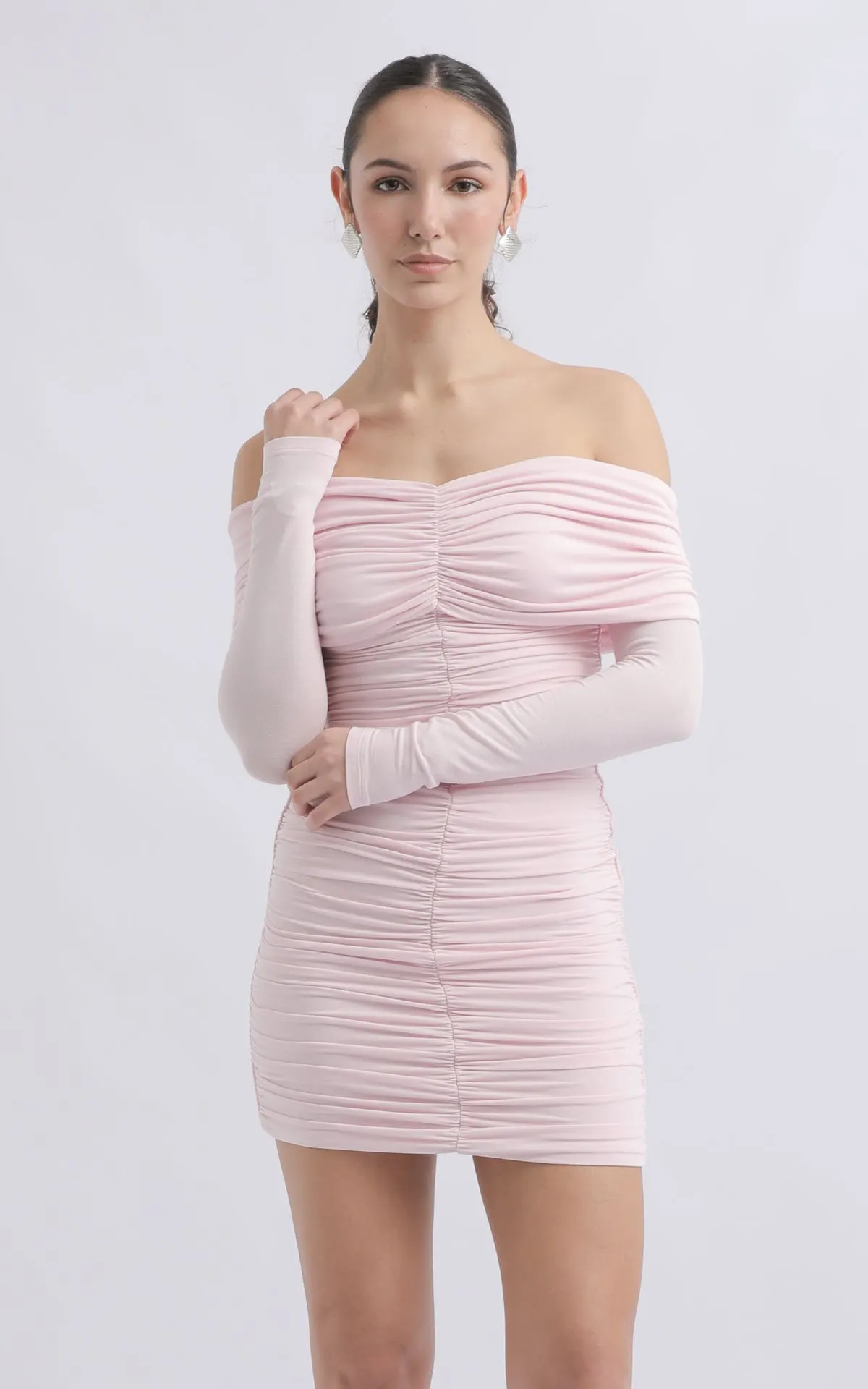 Ruched Detail Bardot Mini Dress