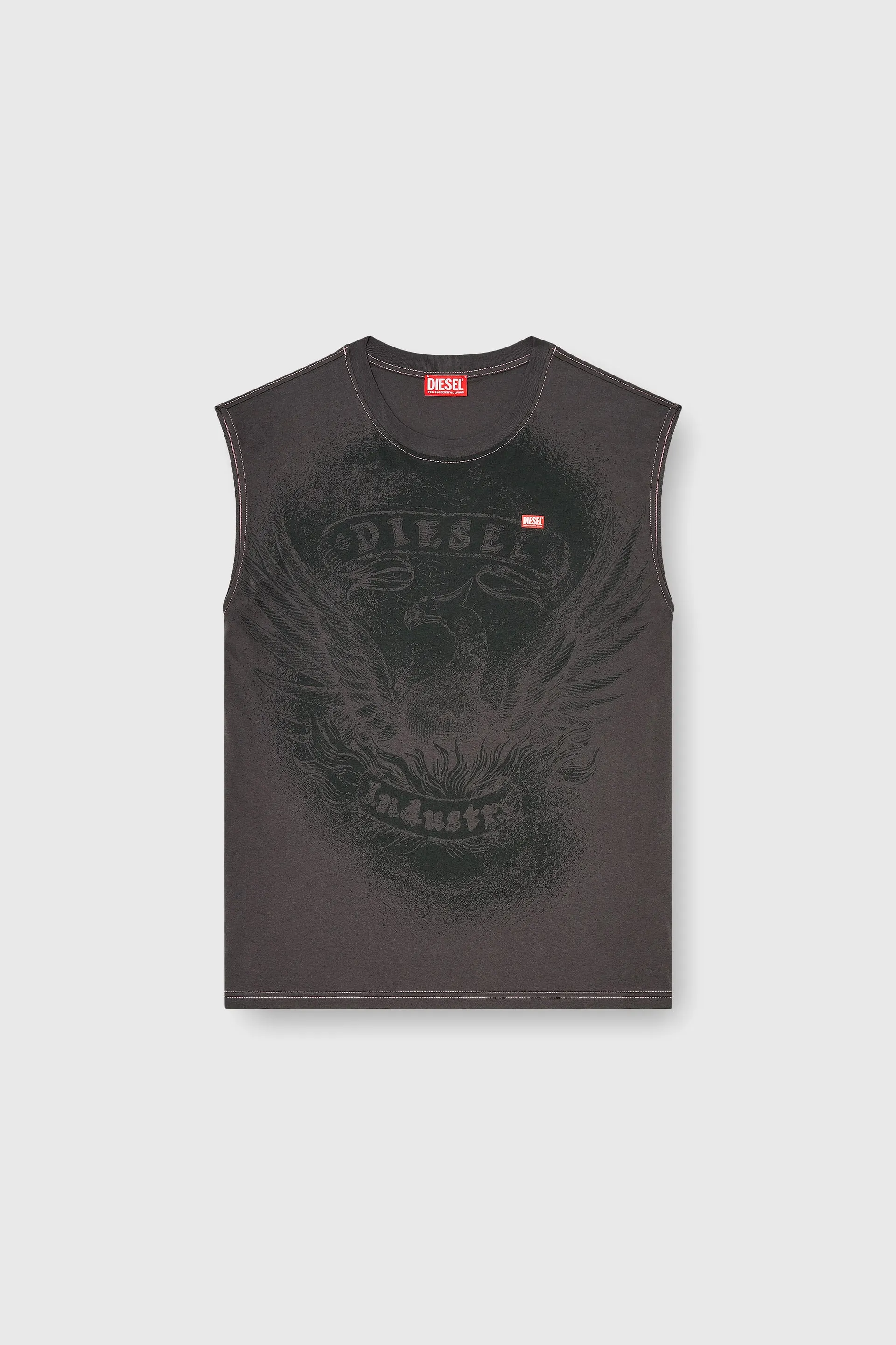 Sleeveless top in cotton with tonal graphic