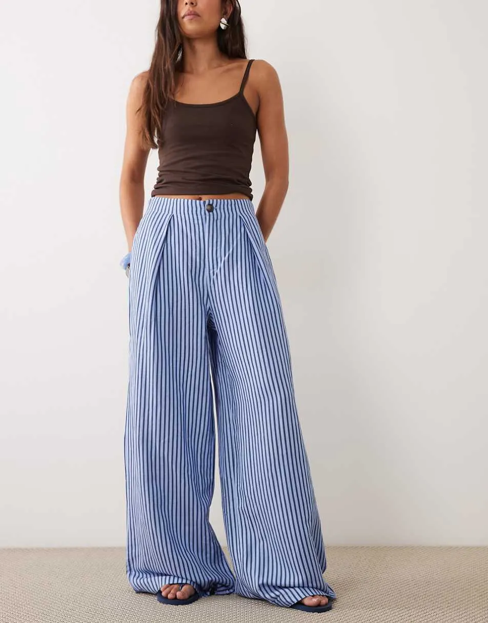 Mango relaxed trouser in blue stripe