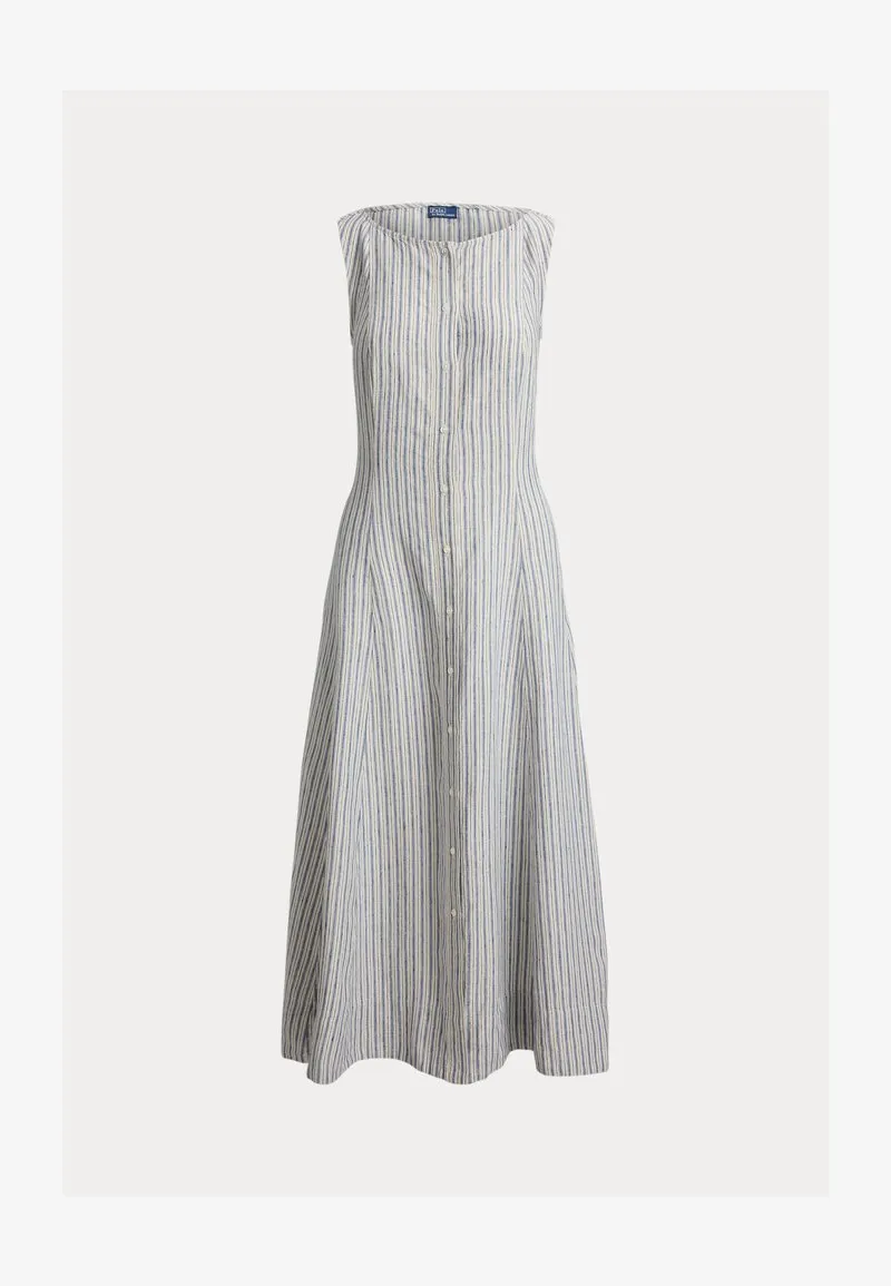 STRIPED PANELED LINEN DRESS - Skjortekjole - blue