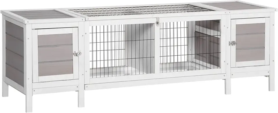 PawHut Rabbit Hutch, Bunny Cage, Guinea Pig House with Pull-Out Tray, and Divided Board for Rabbits, Chickens, Ducks, Indoor, White