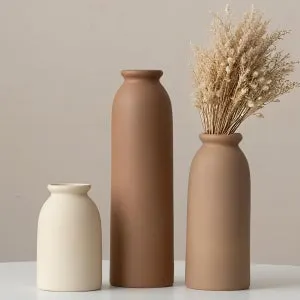 Juego de 3 jarrones de cerámica, 26,6 cm, pequeños jarrones para flores decorativos, naranja, amarillo, blanco.