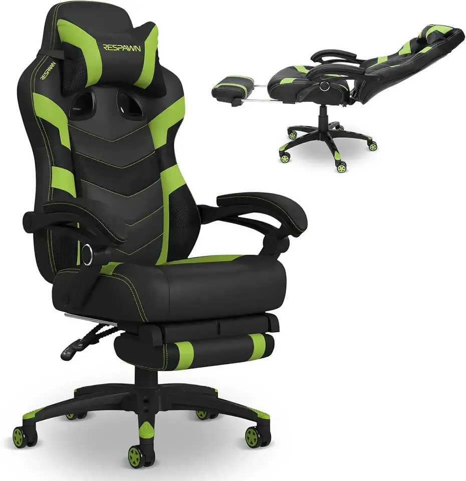 Respawn 110 Pro Ergonomic Gaming Chair with Footrest and Recline | Ergonomic office chair comfort with footrest, lumbar support & 155° recline for work, gaming and relaxing.