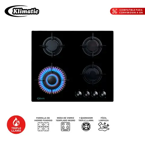 Cocina Empotrable Klimatic Nina 60 4 Hornillas - Negro