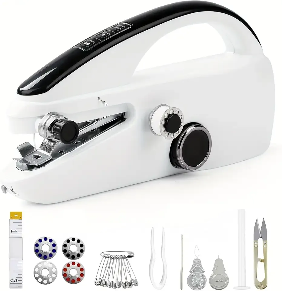 Handheld Sewing Machine, Portable & Cordless Mini Sewing Machine for Beginners - Electric Fast Stitching, DIY Fabric Clothes Repair Kit, Home Travel Mending Machine with Accessories(White)