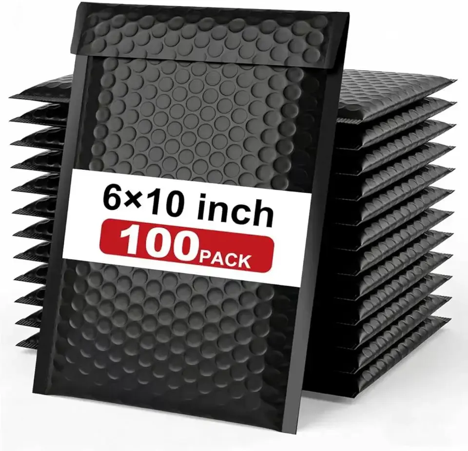 100PC Bubble Mailers 6x10 Inch, Black Self-Sealing Padded Shipping Envelopes, Waterproof Cushioned Mailers Bulk for Small Business, eCommerce, Packaging, Mailing & Shipping Supplies