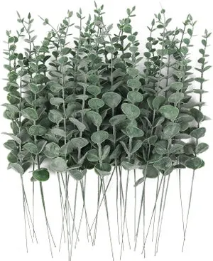 Conjunto de 36 tallos y hojas artificiales de eucalipto verde, para el hogar, la oficina o ramos de flores.