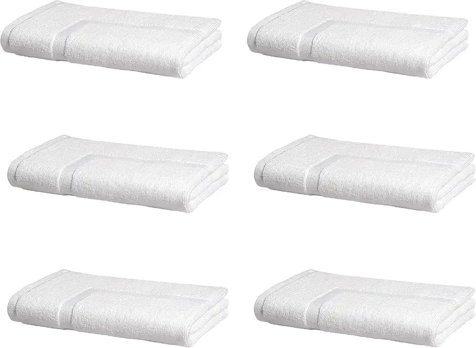 Amazon Basics Premium 100% Cotton, Absorbent Soft Bath Mat, Machine Washable, 684 GSM, White, 30" x 20" Hotel Spa Shower/Bathtub Mats, Pack of 6