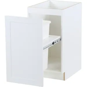 Hampton Bay Edson 18-inch W x 34.5-inch H x 24.5-inch D Shaker Style Assembled Kitchen Base Cabinet/Cupboard in Solid White with Soft Close Pull Out Garbage/Trash Can (B18FHMWBS)