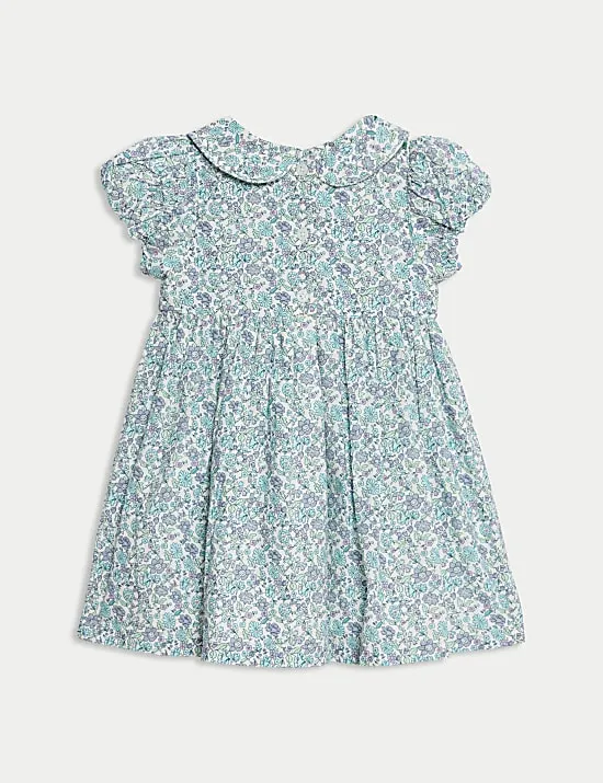Geblümtes Kleid aus reiner Baumwolle (0–3 Jahre)