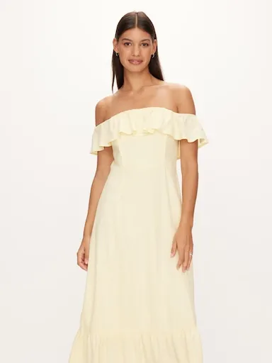 Frill Linen Blend Midi Dress