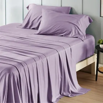 4 PC 100 Percent Organic Bamboo Viscose Sheet Set; Silky Soft Cooling Deep Pocket Hotel Luxury Bedding Breathable - Queen; Light Gray